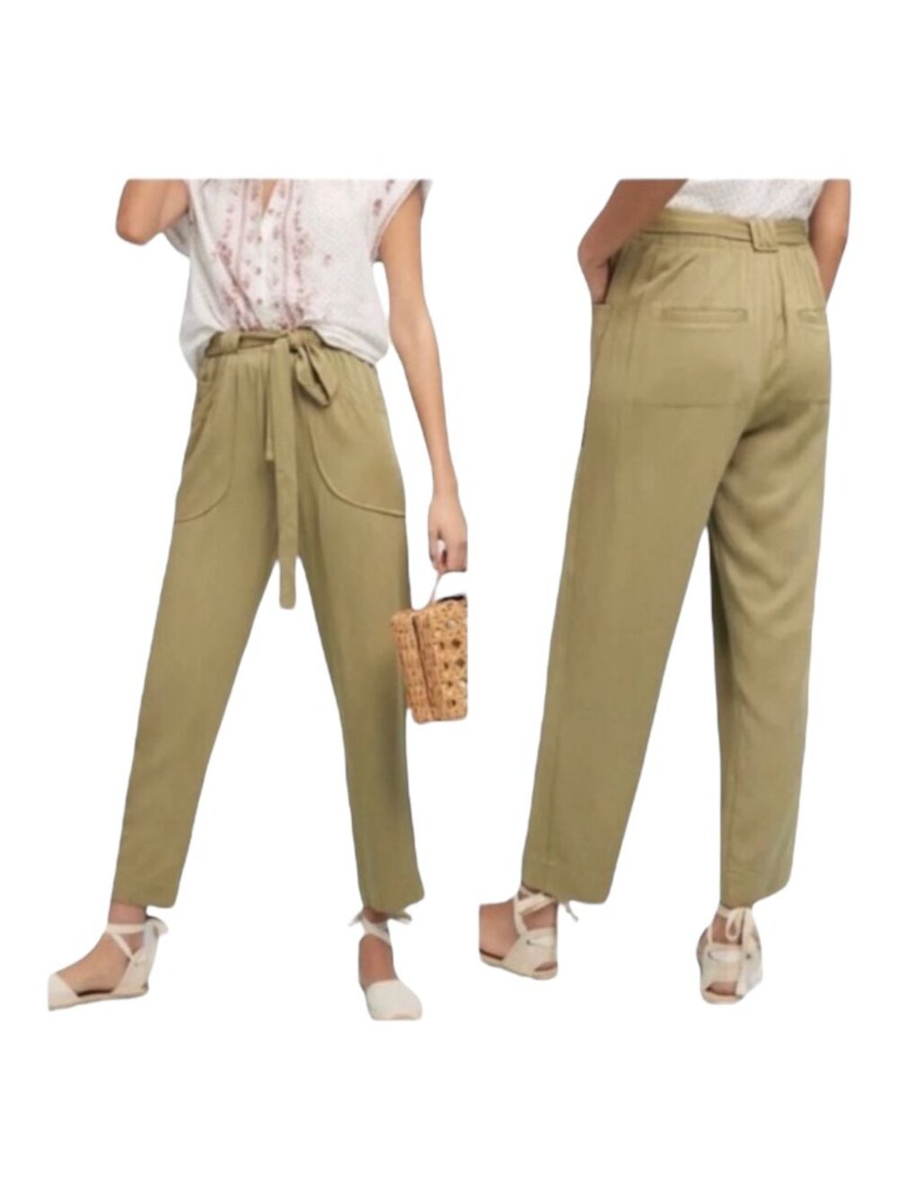 Anthropologie Dolan Left Coast Northwestern Paperbag Pants in Guacamole NWT